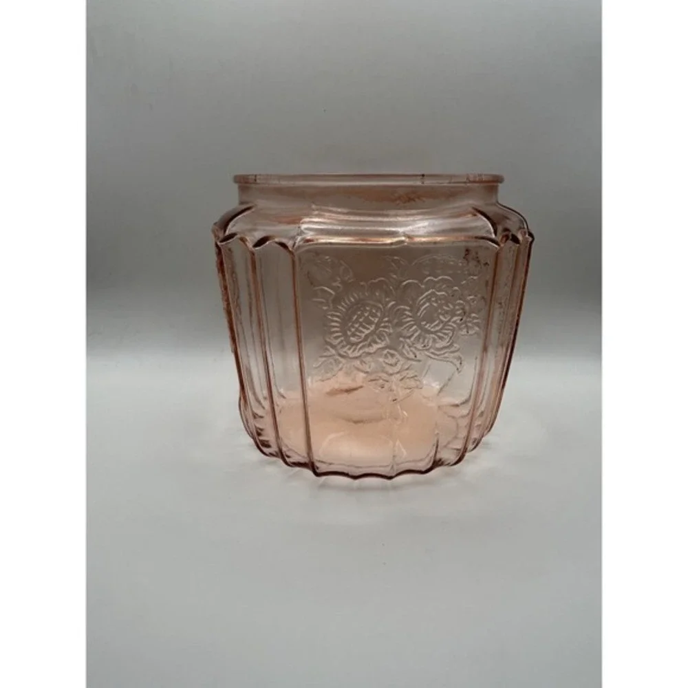 Vintage Anchor Hocking Pink Mayfair Open Rose Pink Depression Glass Cookie‎ Jar